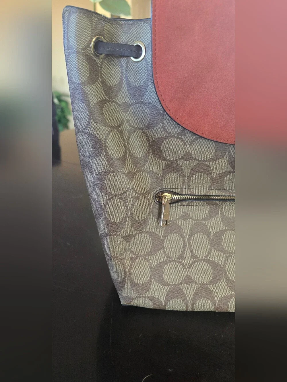 Coach Signature Canvas Tote with Rust Suede Flap